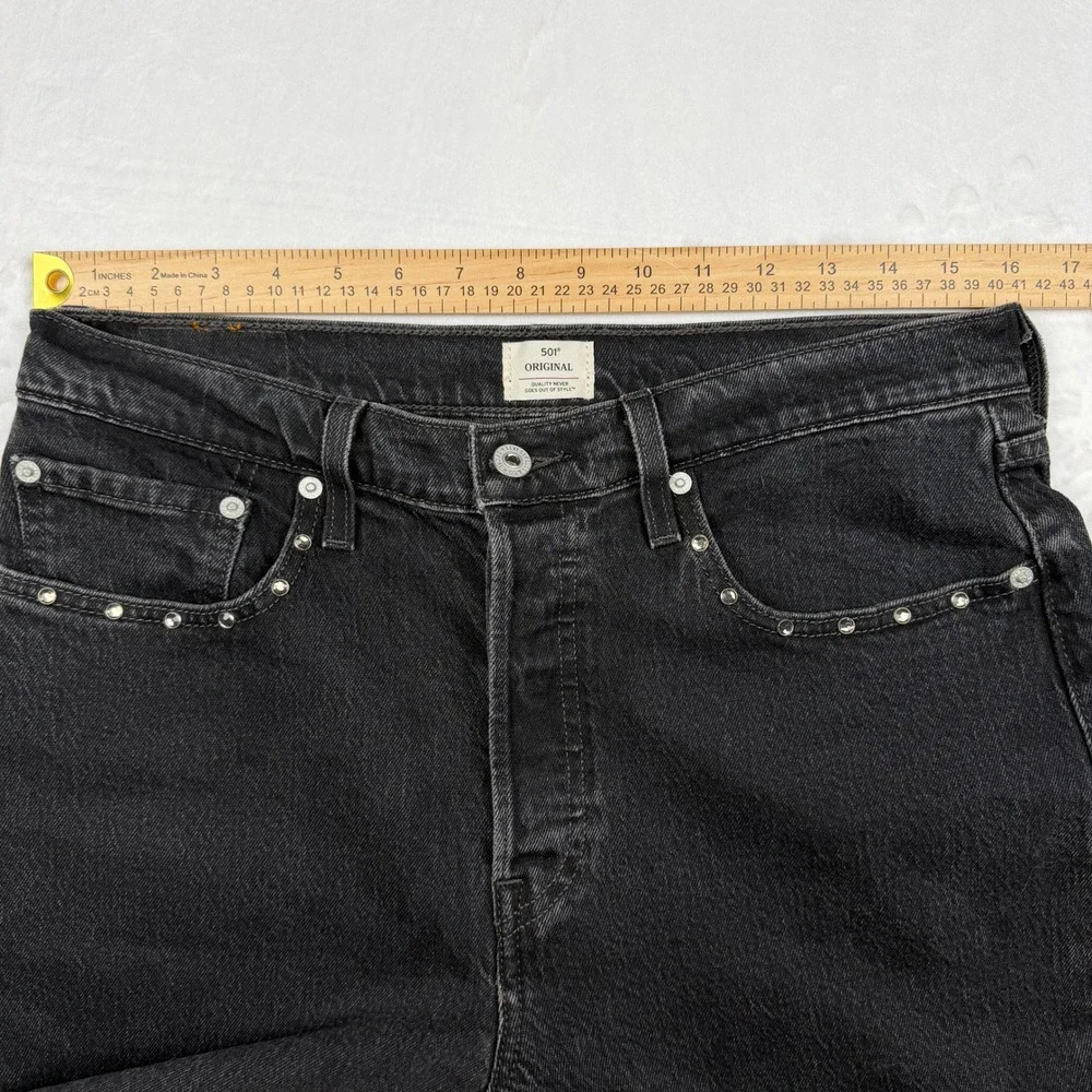 Levi's 501 Original Studded Jeans Black Y2K Alt Punk Grunge Straight Leg W31 L30
